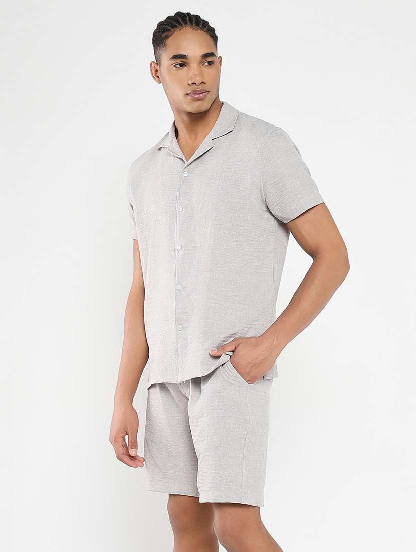 men solid shirt & shorts co-ord set - 21550209 -  Standard Image - 2