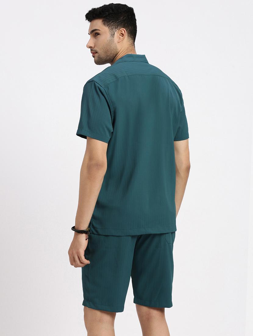 men solid shirt & shorts co-ord set - 21550211 - Standard Image - 2