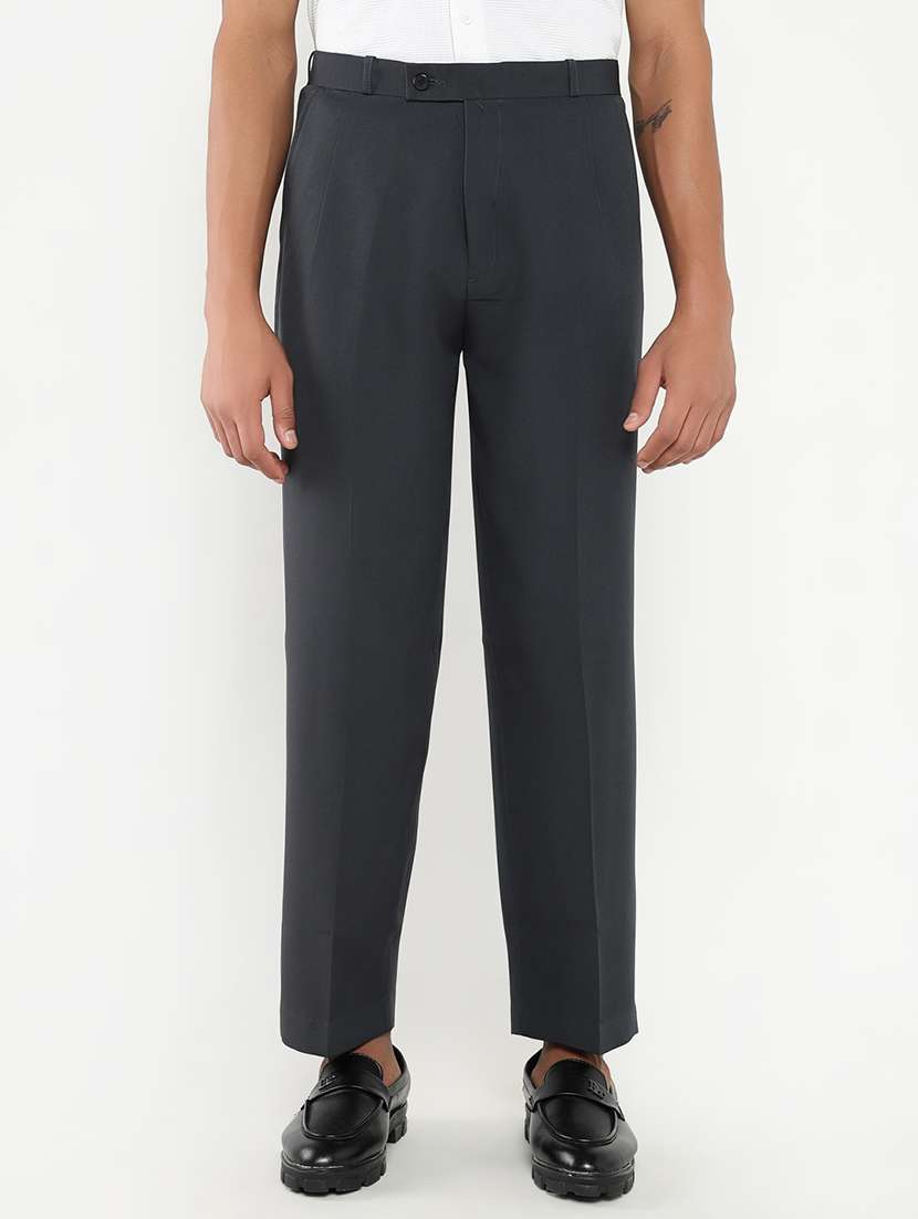 men mid rise solid pleated formal trouser
