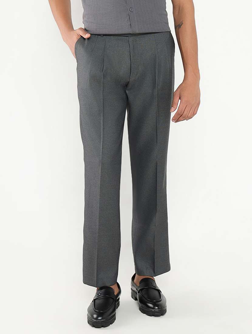 men mid rise solid pleated formal trouser