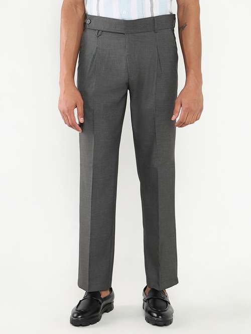 men mid rise solid pleated formal trouser