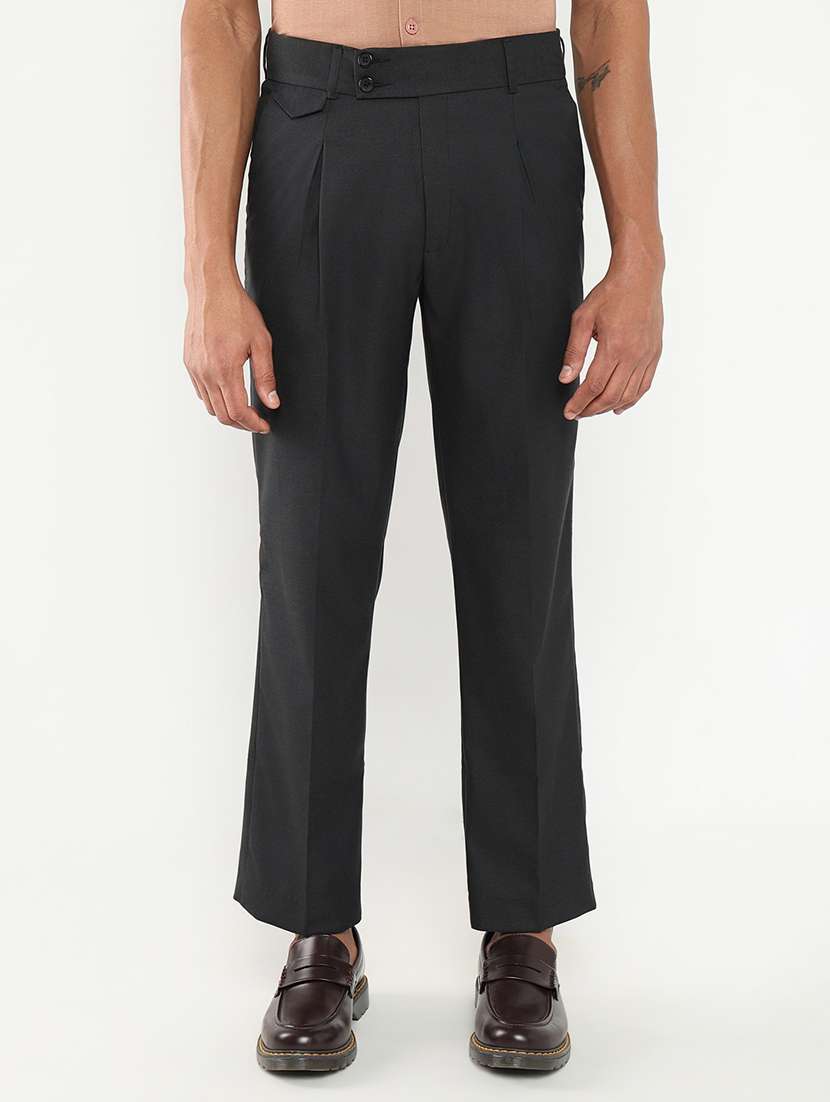 men mid rise solid pleated formal trouser