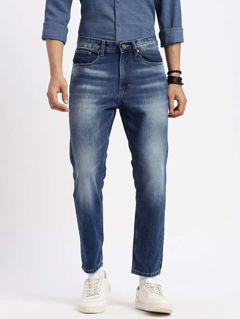 men low rise plain denim jeans