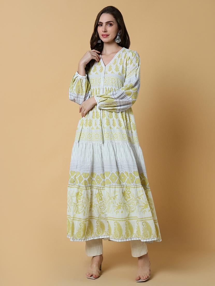 women printed v-neck tiered kurta - 21550238 - Standard Image - 2