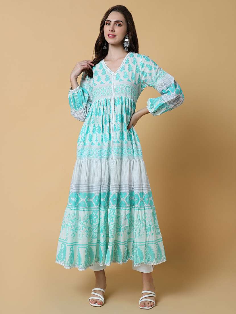 women printed v-neck tiered kurta - 21550239 - Standard Image - 2