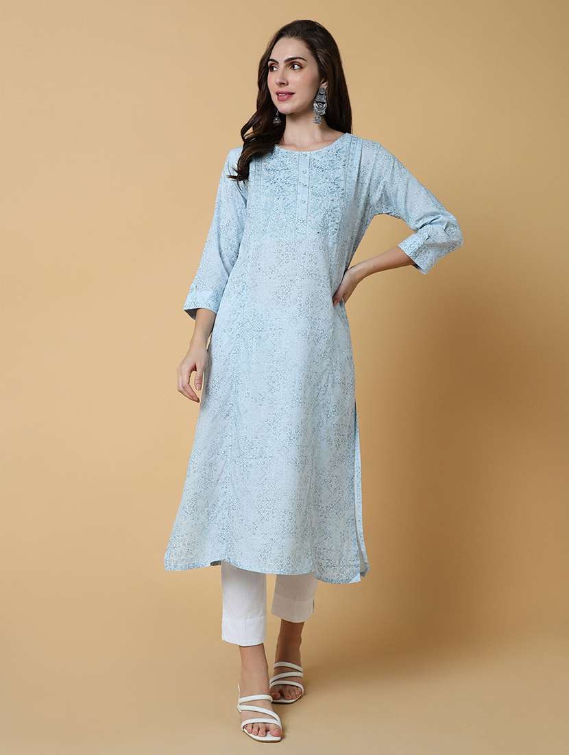 women printed three quarter sleeve straight kurta - 21550240 -  Standard Image - 2