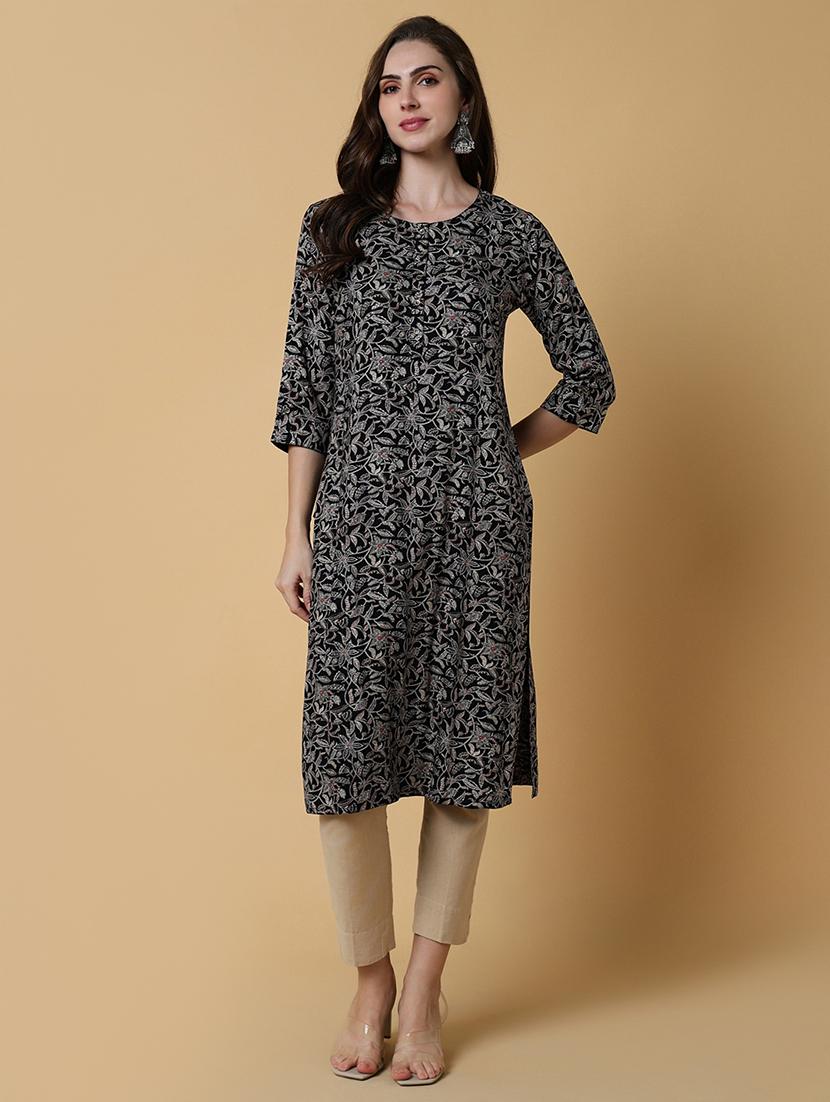 women printed three quater sleeve straight kurta - 21550241 - Standard Image - 2