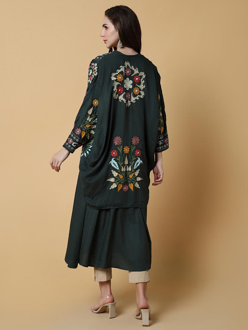 women round neck a-line kurta with embroidered jacket - 21550243 - Standard Image - 2