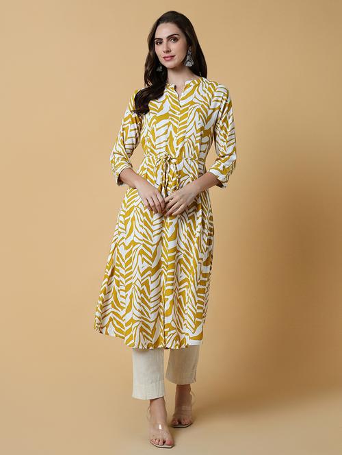 women printed mandarin neck a-line kurta - 21550246 - Standard Image - 0