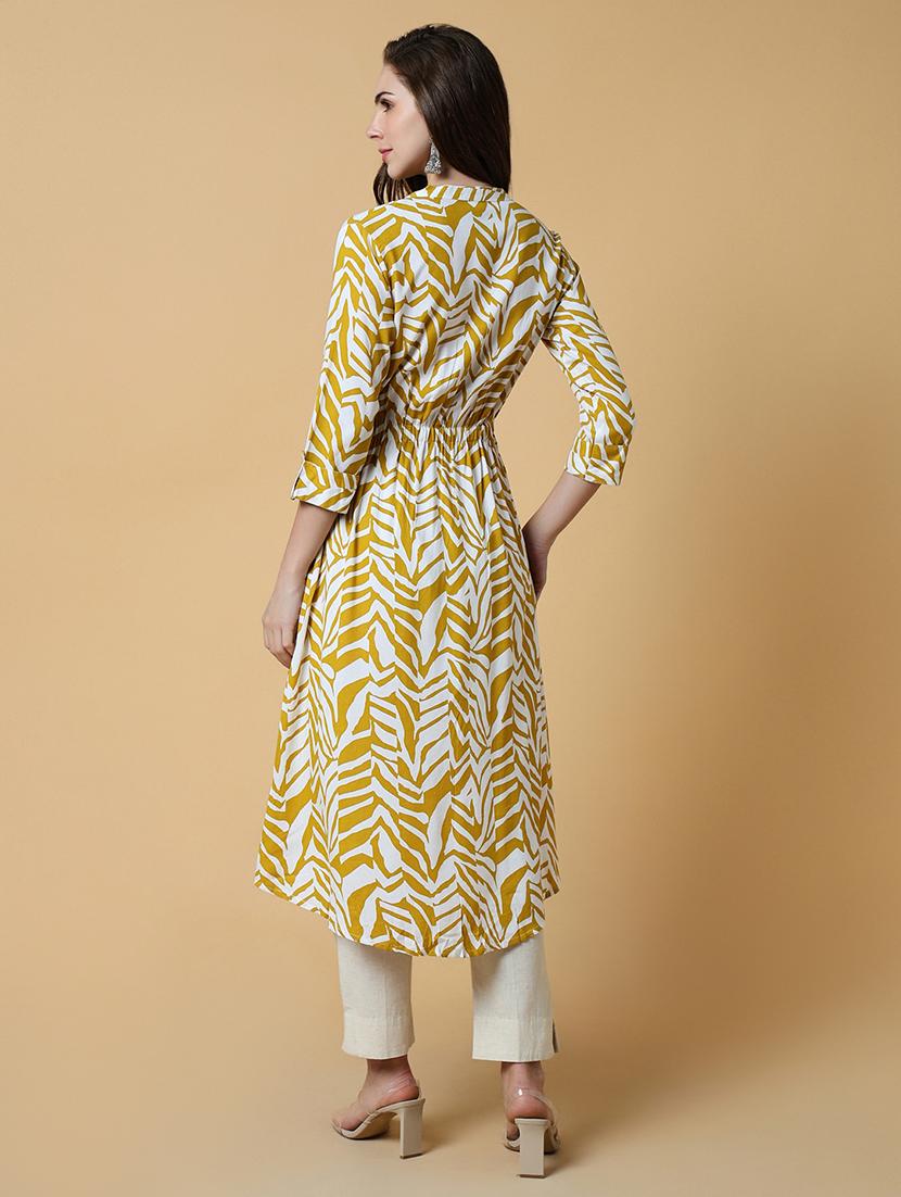 women printed mandarin neck a-line kurta - 21550246 - Standard Image - 2