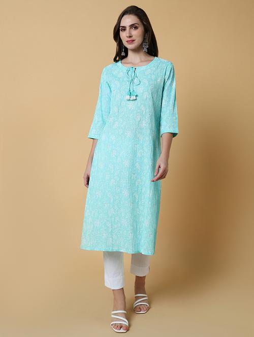 women printed three quater sleeve straight kurta - 21550260 -  Standard Image - 0