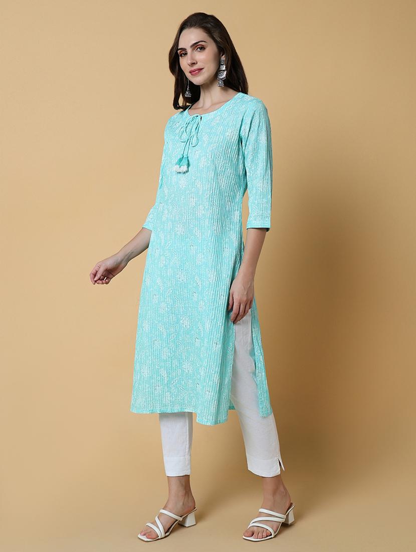 women printed three quater sleeve straight kurta - 21550260 - Standard Image - 2