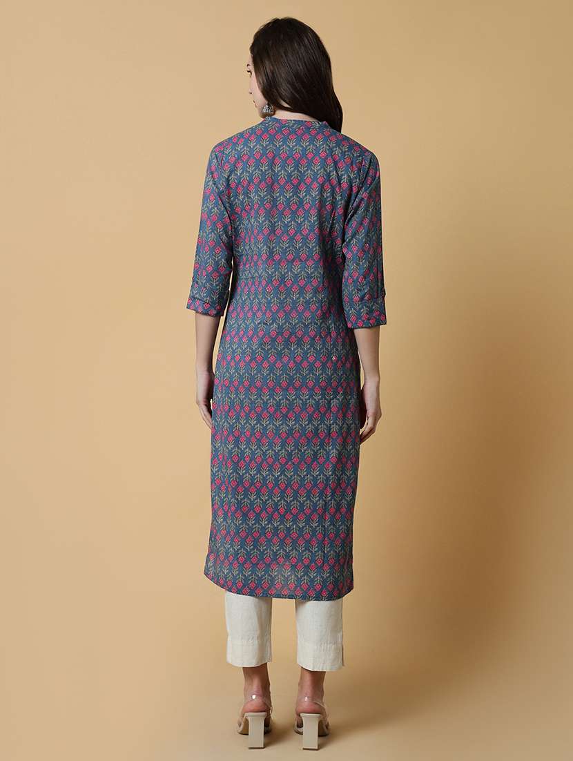 women printed three quater sleeve straight kurta - 21550263 - Standard Image - 2