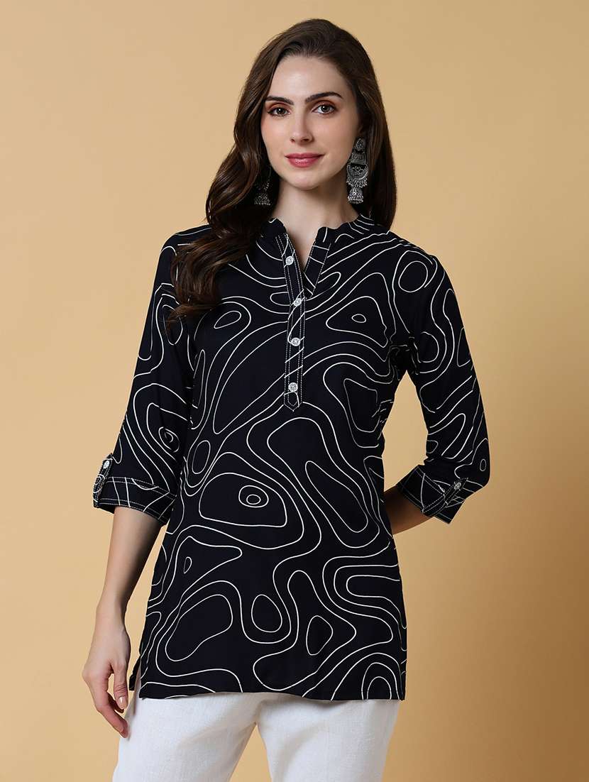 women black abstract printed straight kurti