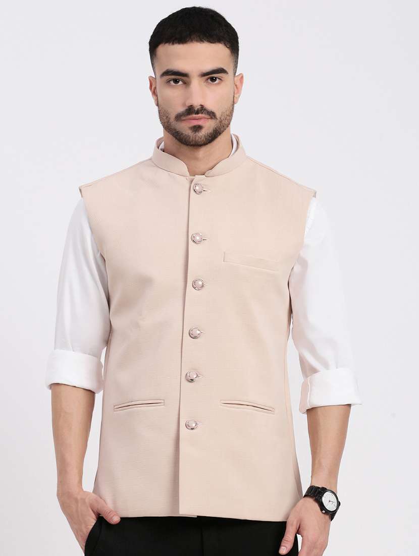 men solid mandarin neck nehru jacket