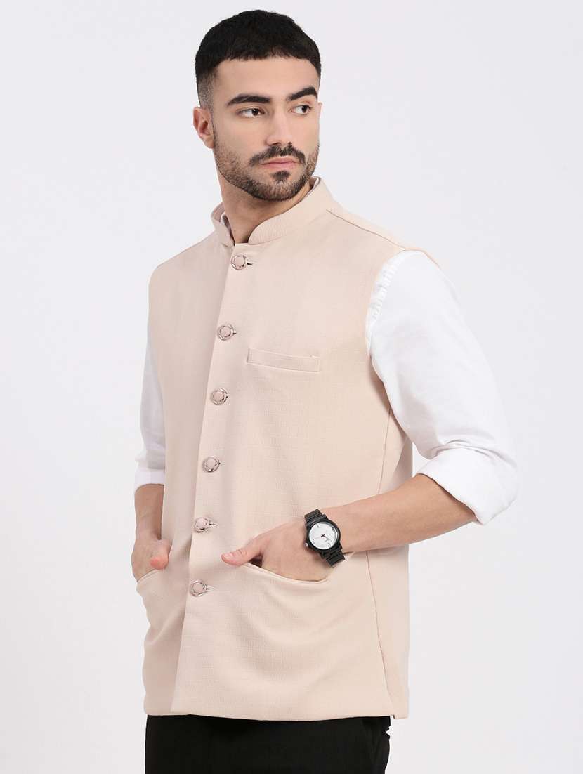 men solid mandarin neck nehru jacket - 21550271 -  Standard Image - 2