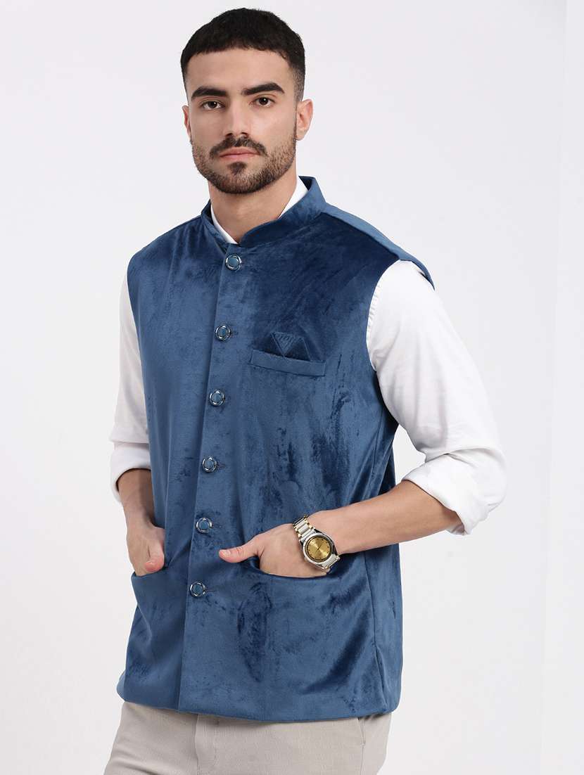 men solid mandarin neck nehru jacket - 21550272 -  Standard Image - 2