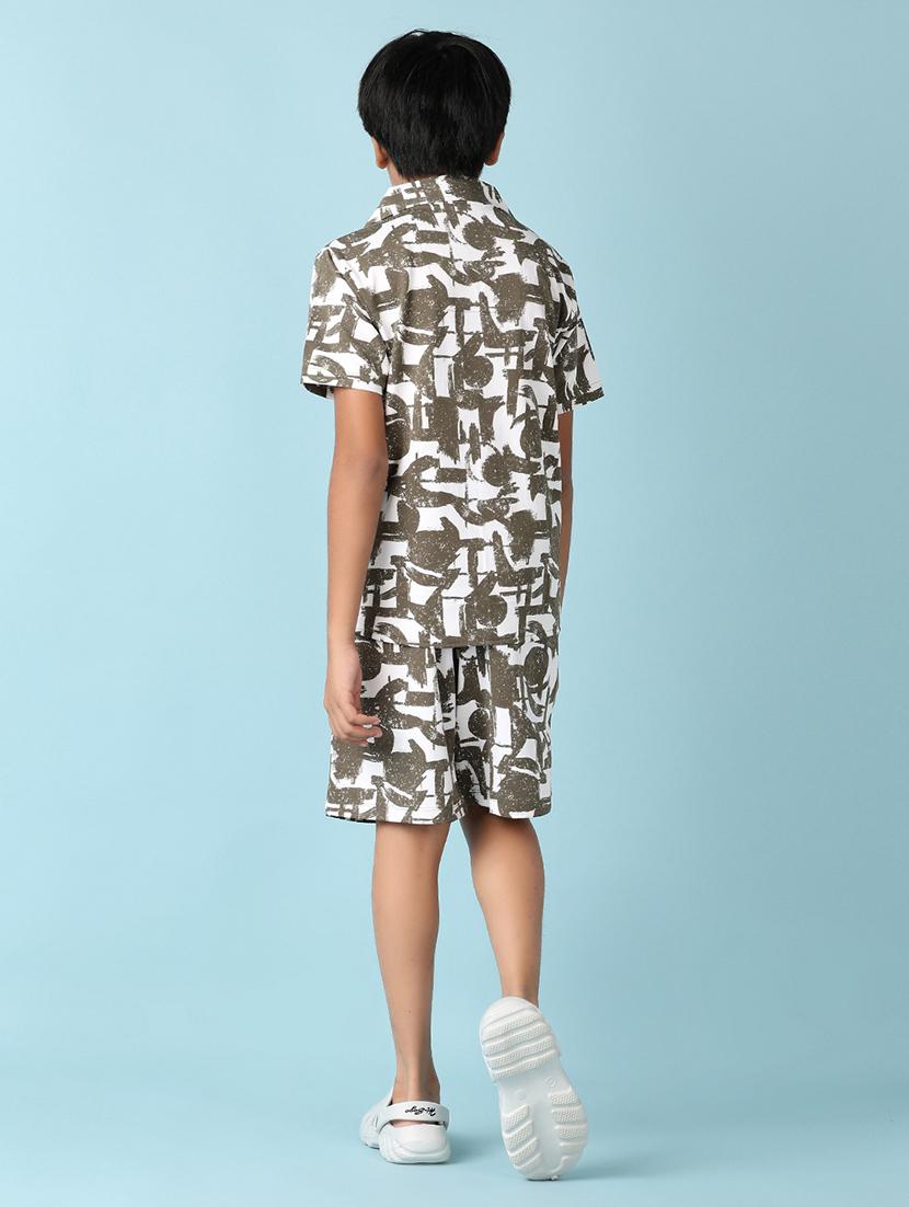 boys olive printed shorts set - 21550275 - Standard Image - 2