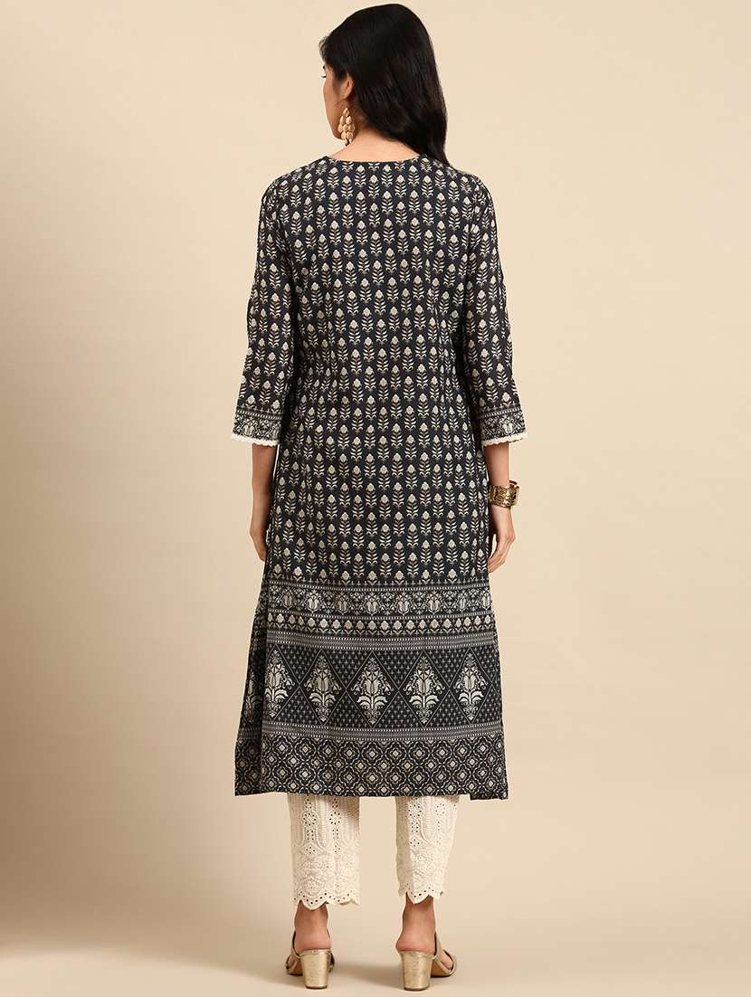 women printed tie-up neck kurta pant set - 21550288 -  Standard Image - 2
