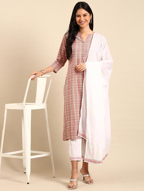 women three quarter sleeve kurta pant with dupatta set - 21550301 -  Standard Image - 0