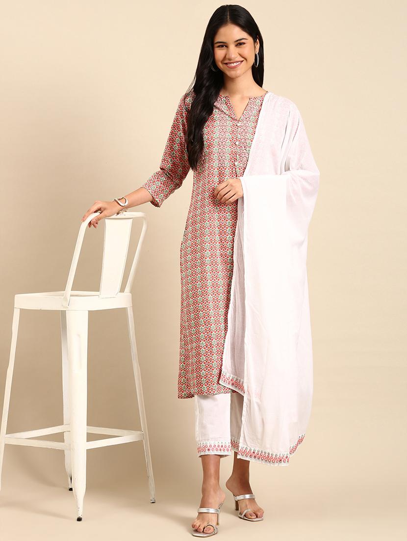 women three quarter sleeve kurta pant with dupatta set - 21550301 -  Zoom Image - 0