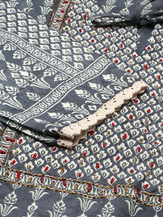 women grey printed kurta pant set  - 21550316 -  Standard Image - 7