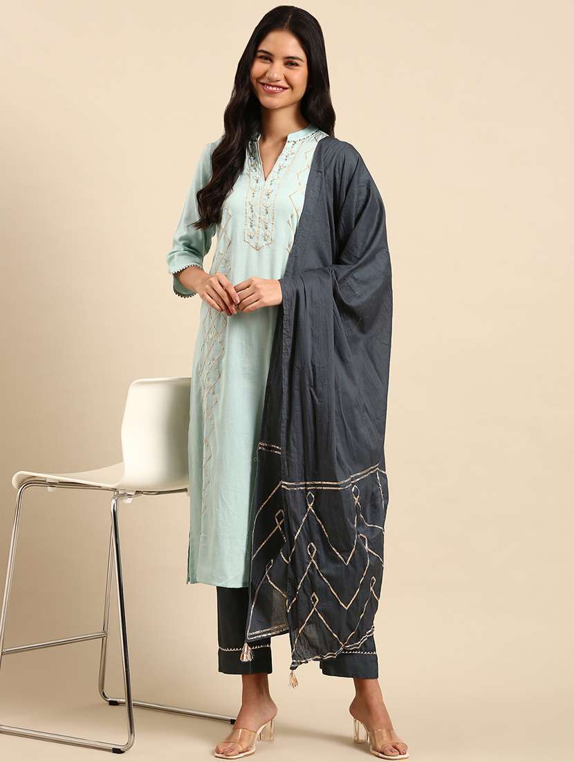 women gorta work kurta pant set with dupatta