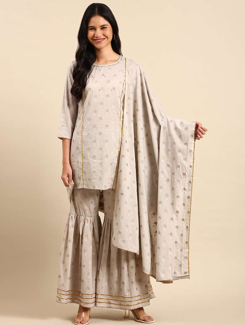 women floral printed kurta sharara with dupatta set