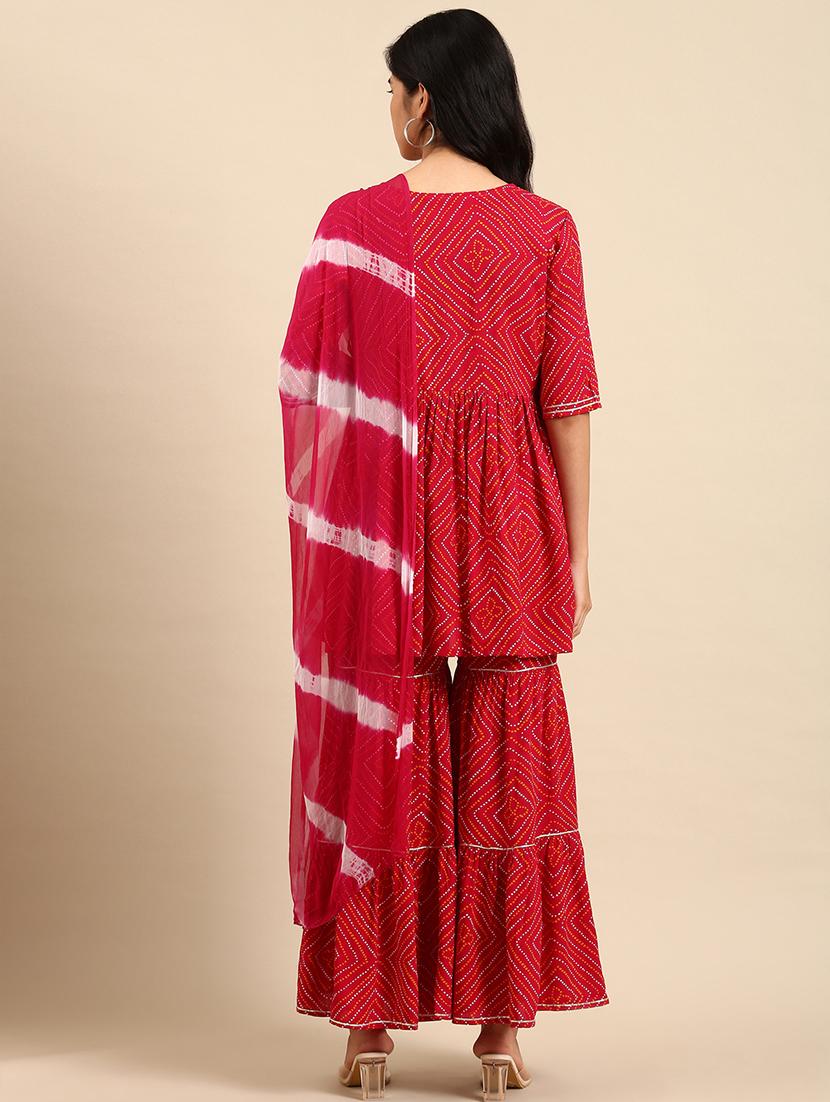 women printed kurta sharara with dupatta set - 21550358 - Standard Image - 2