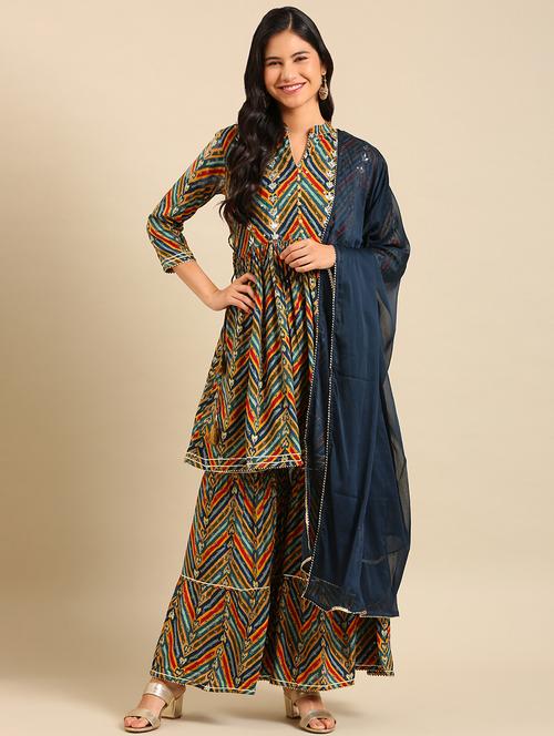 women printed kurta sharara with dupatta set - 21550360 -  Standard Image - 0