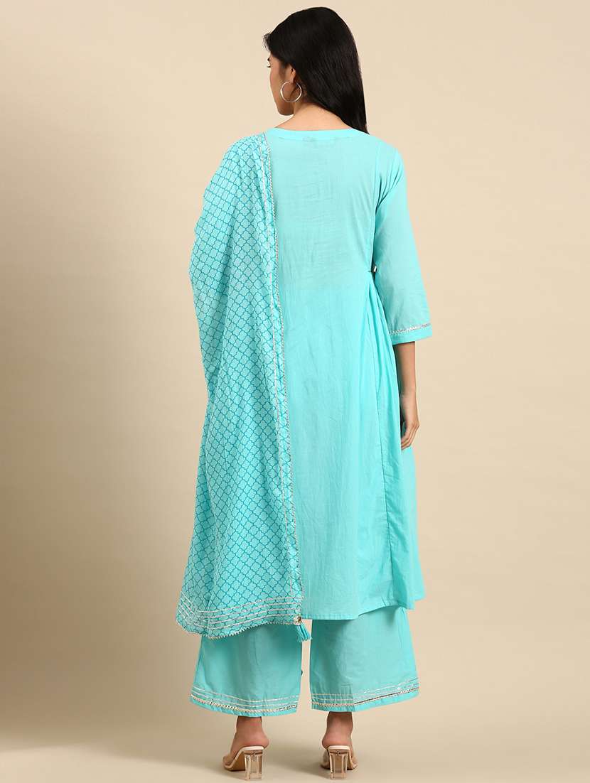 women mirror work kurta palazzo with dupatta set - 21550364 -  Standard Image - 2