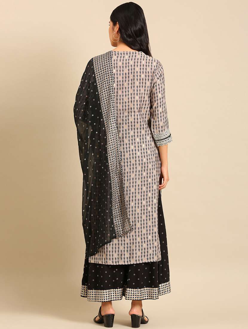 women grey printed kurta palazzo with dupatta set - 21550371 -  Standard Image - 2