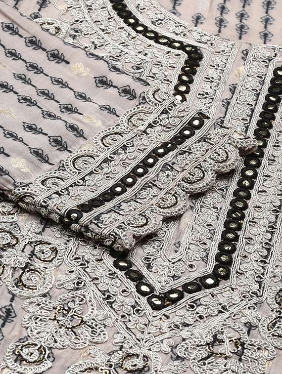 women grey printed kurta palazzo with dupatta set - 21550371 -  Standard Image - 7