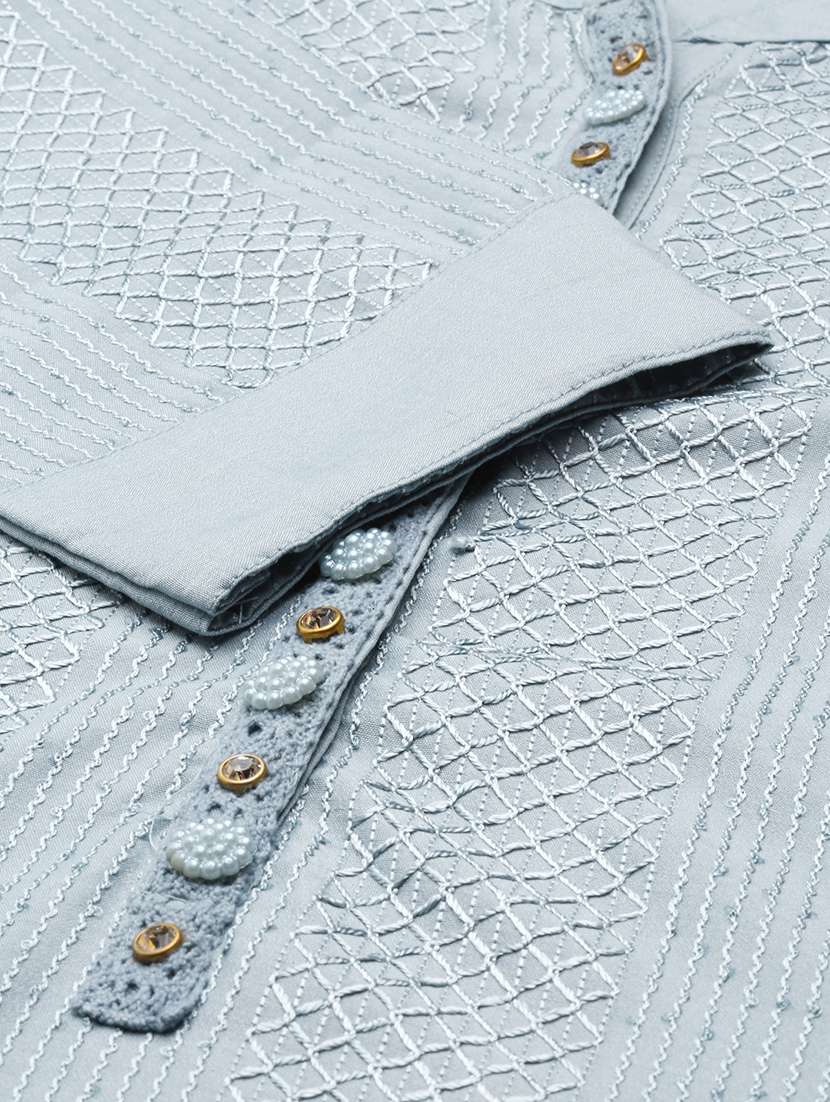 women embroidered mandarin neck kurta pant set - 21550379 -  Standard Image - 7