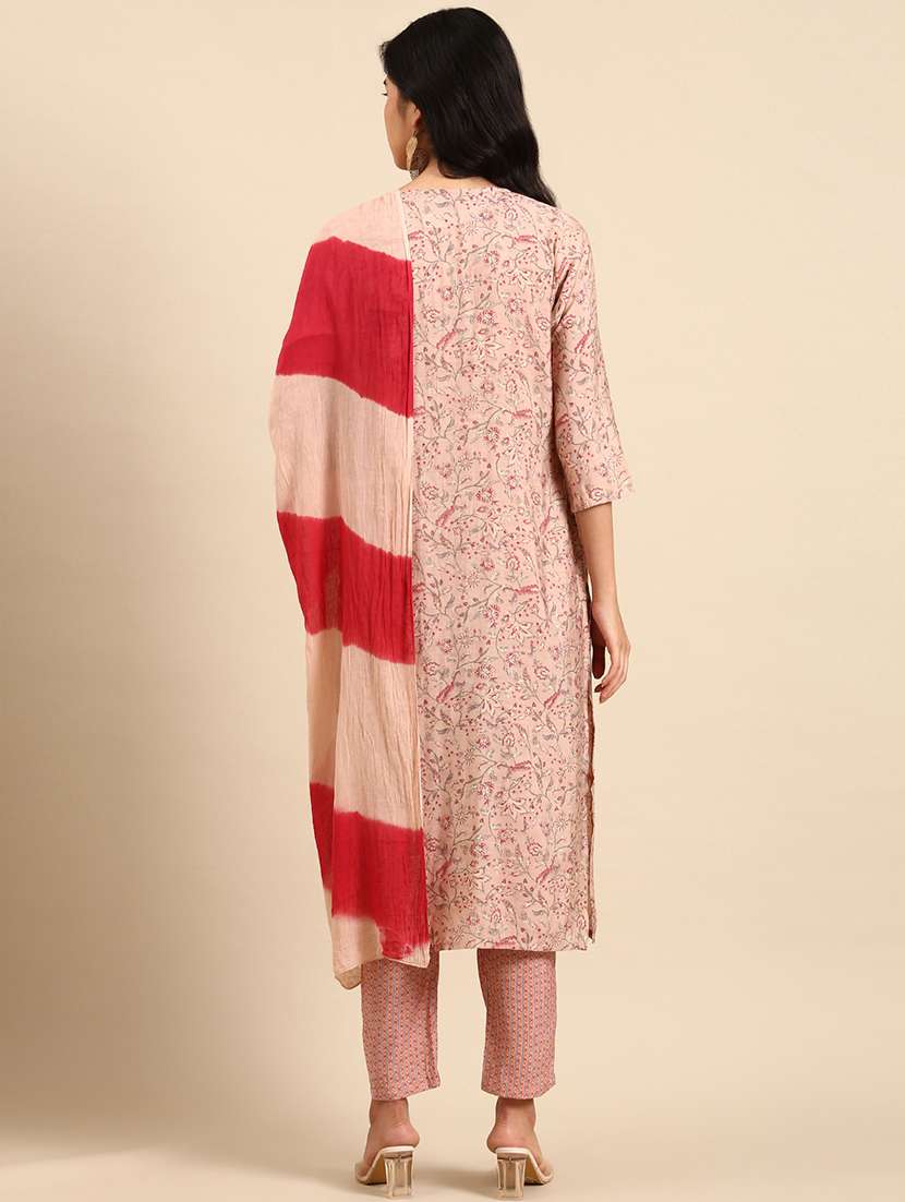 women floral three quarter sleeve kurta pant with dupatta set - 21550384 -  Standard Image - 2