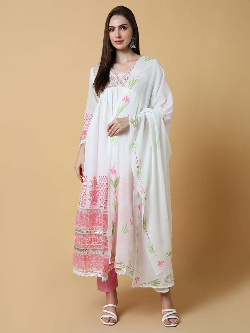 women three quarter sleeve kurta pant with dupatta set - 21550403 -  Standard Image - 2