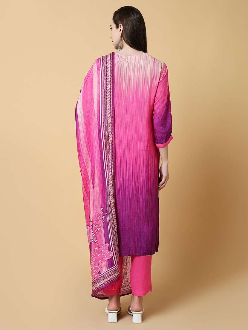 women pink ombre v neck kurta pant set with dupatta - 21550404 -  Standard Image - 2