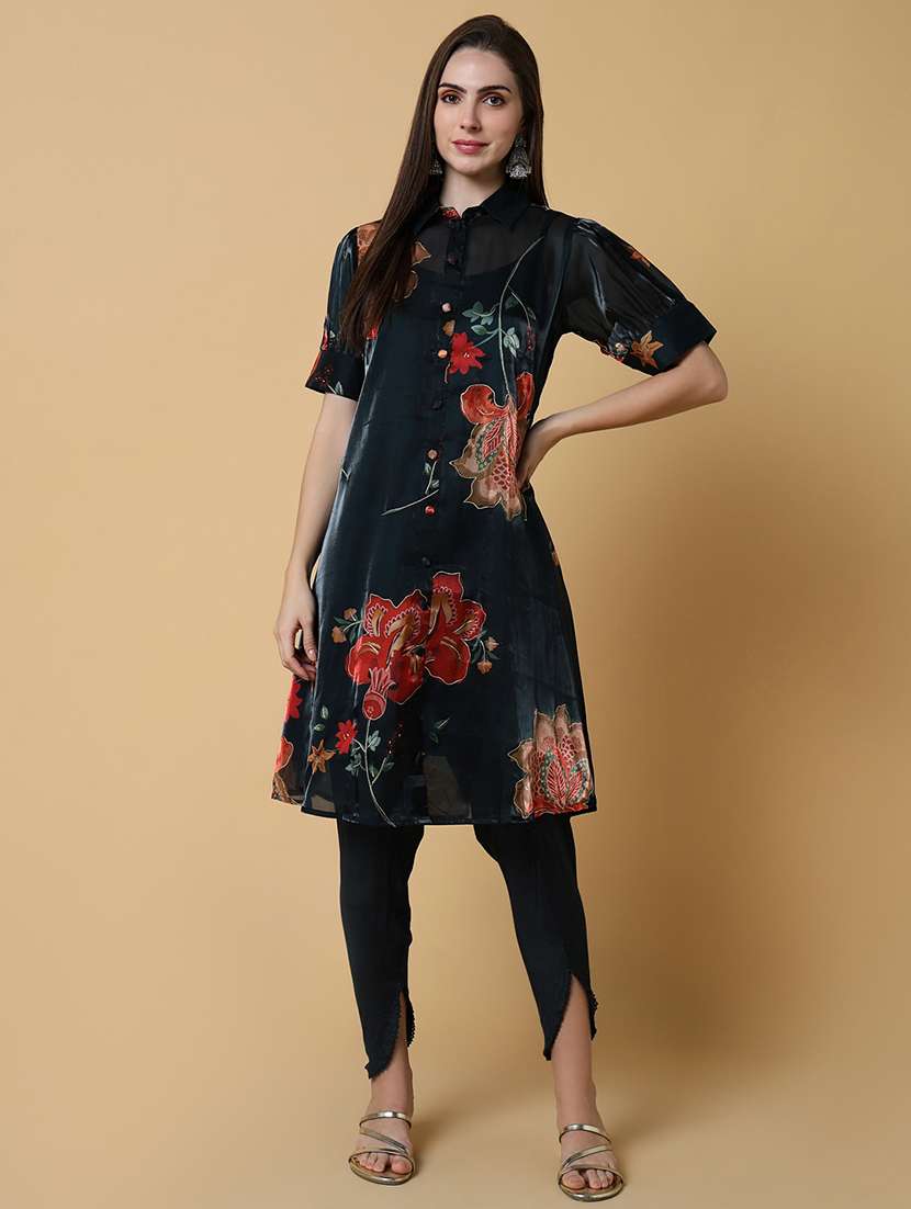 women green floral printed dhoti kurta set with slip inner 