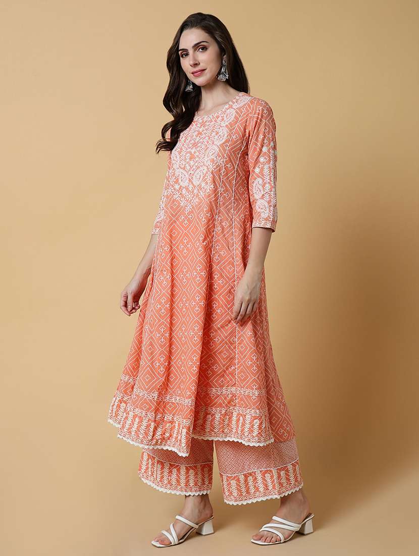 women orange embroidered kurta palazzo set with dupatta - 21550426 -  Standard Image - 2
