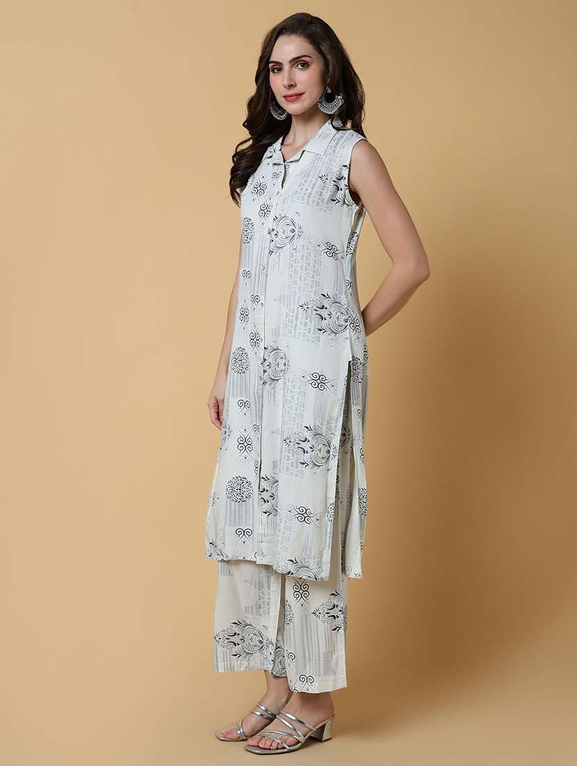 women printed sleeveless kurta pant set - 21550429 -  Standard Image - 2