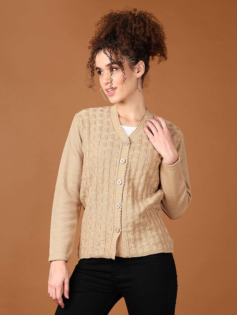 women self design long sleeve cardigan - 21550491 -  Standard Image - 2