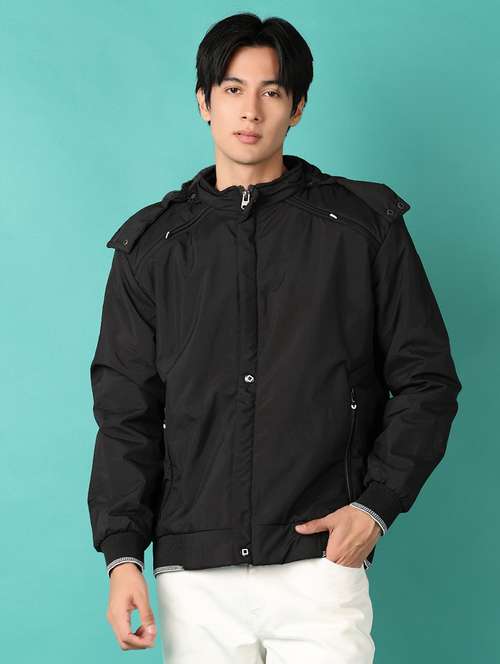 men black solid casual jacket - 21550505 -  Standard Image - 0