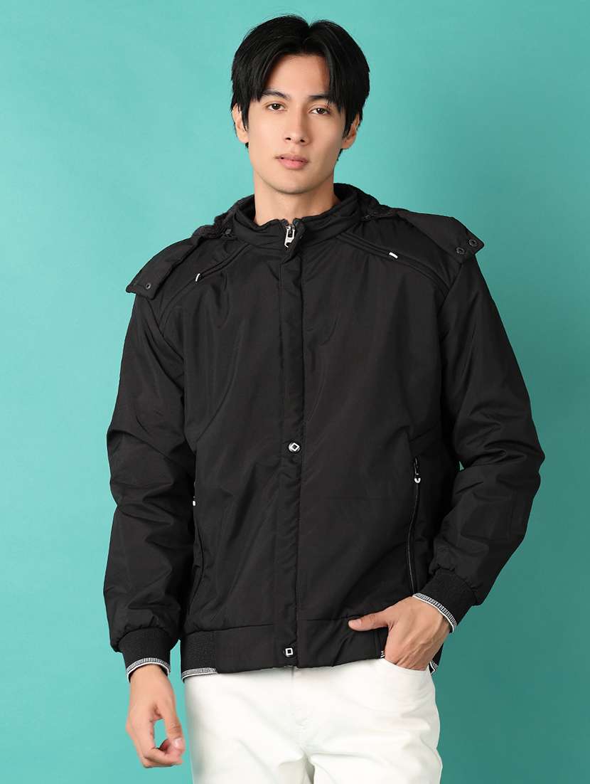men black solid casual jacket