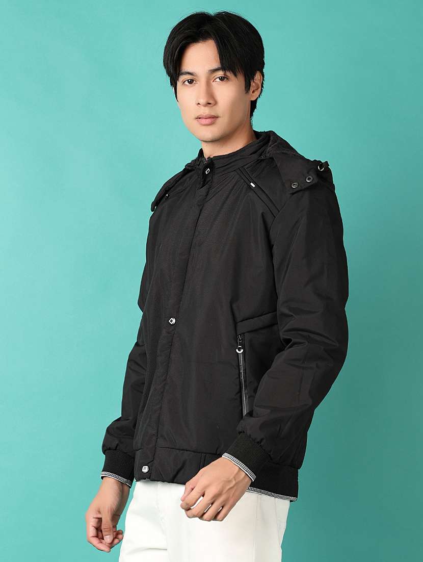 men black solid casual jacket - 21550505 -  Standard Image - 2