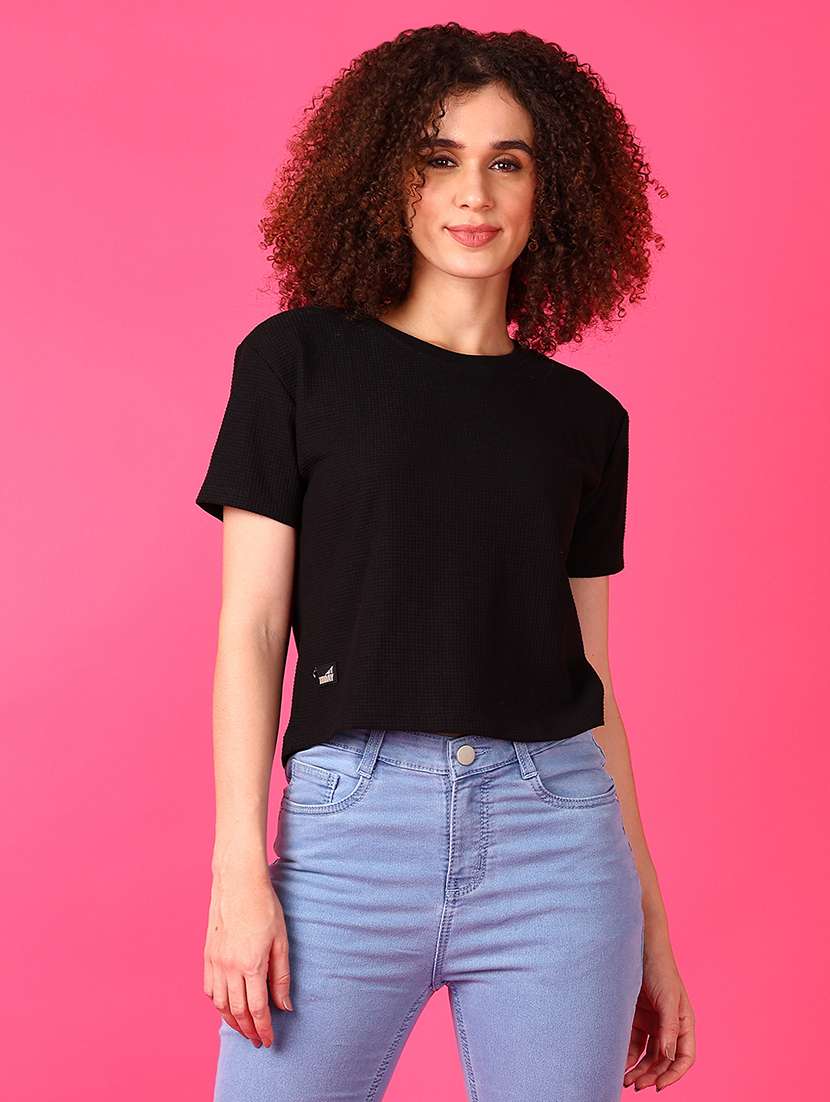 women round neck plain crop t-shirt