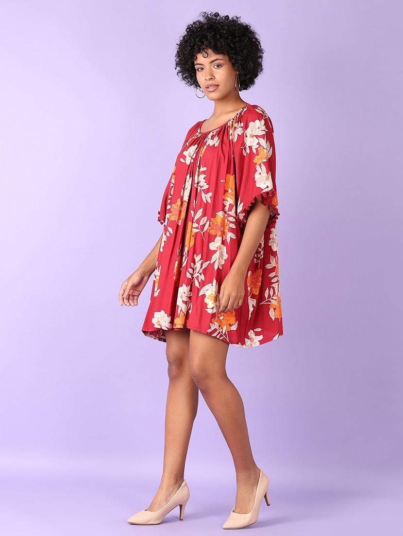 women red floral printed a-line dress - 21550545 - Standard Image - 2