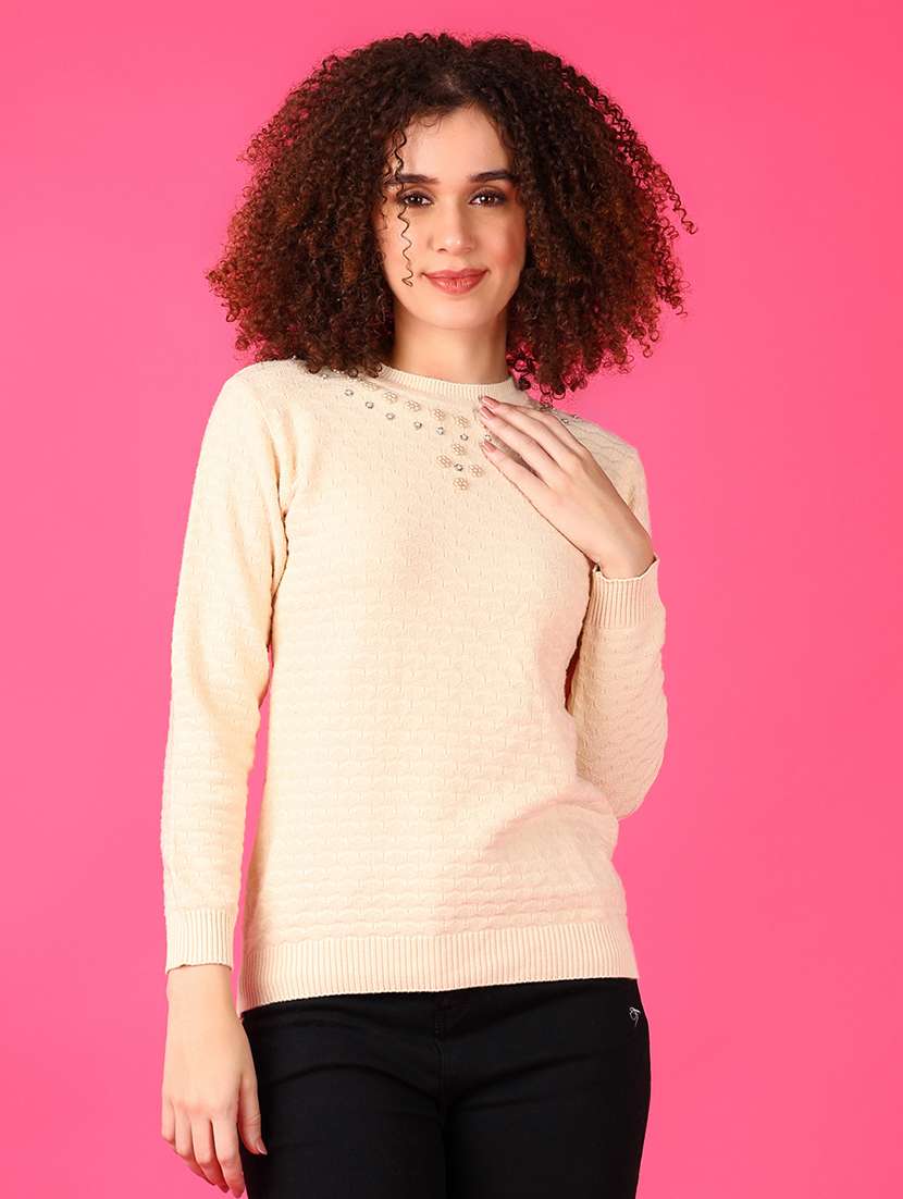 women beige long sleeve pullover sweater - 21550558 -  Standard Image - 2
