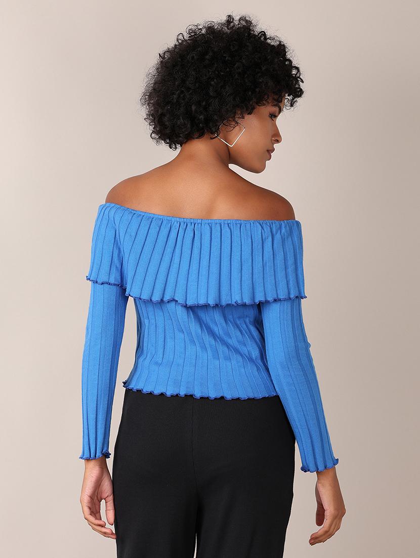 women solid long sleeves off shoulder top - 21550616 - Standard Image - 2