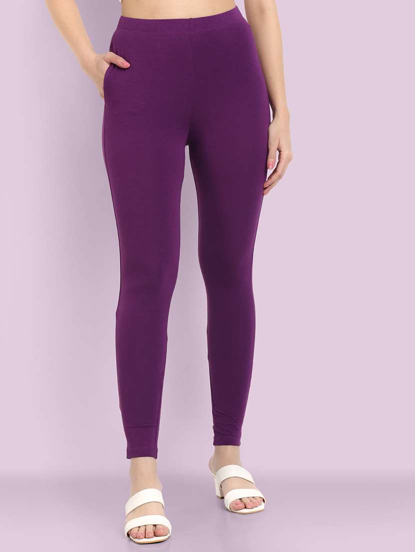 women solid ankle length leggings