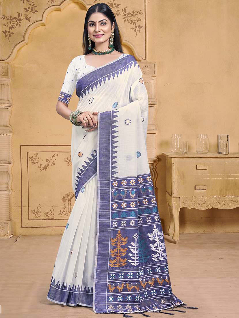 women self design handloom saree with blouse